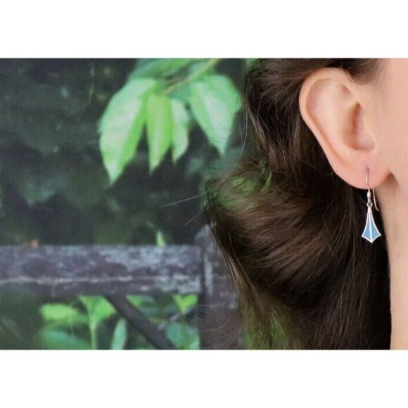 Sterling Silver Inlay Turquoise Earrings Dangle Drop 1 1/4" x 1/4" - Picture 2 of 8